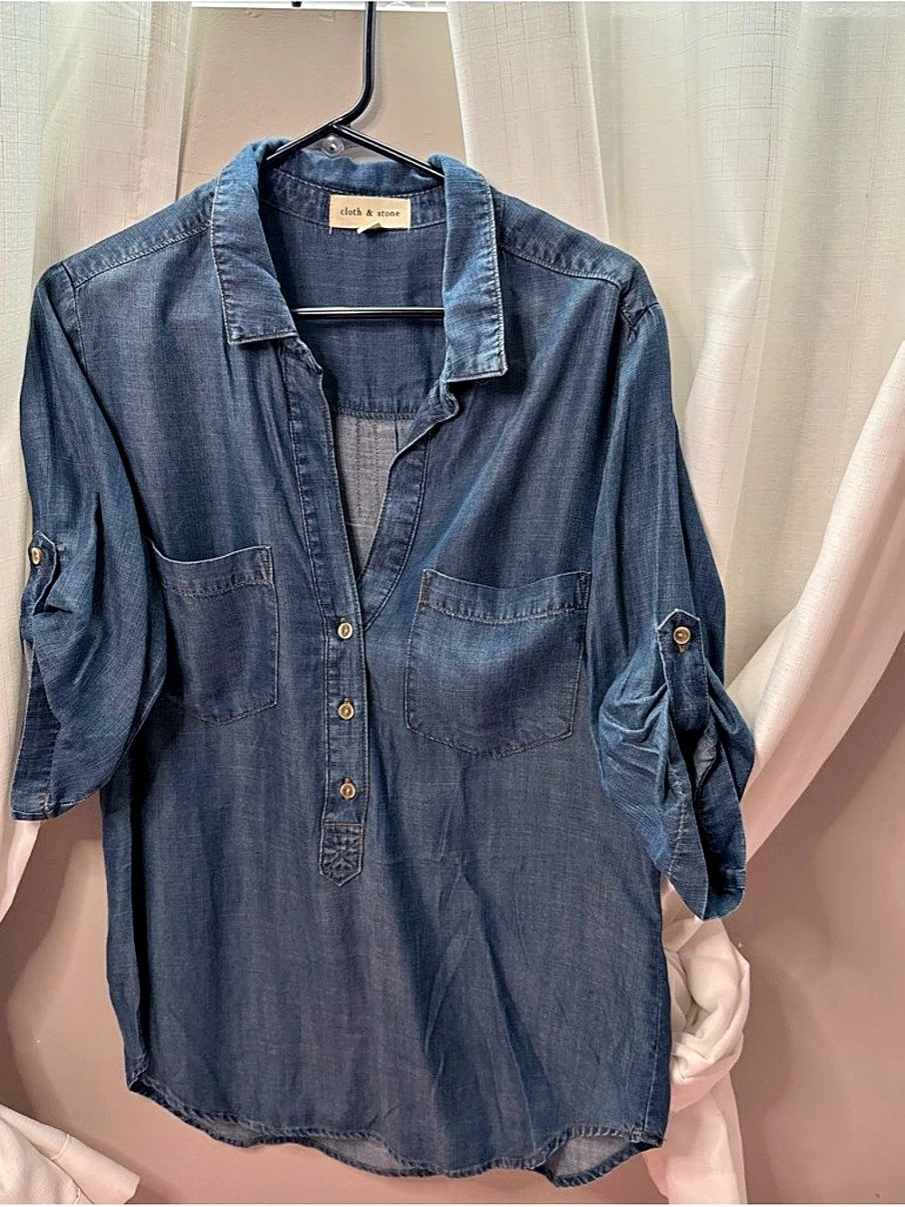 Cloth & Stone Chambray Button Front Tunic Blue Like New